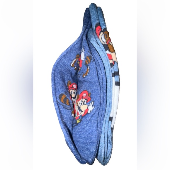 Super Mario Bros 3 Crew Socks 2 Pair Men 6.5-12 Blue Gray Red w Raccoon NES 8Bit - Picture 9 of 11